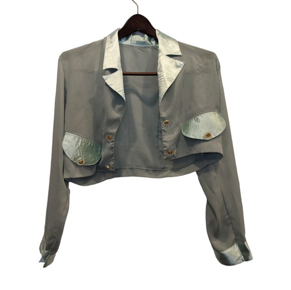 Vintage 90s Diva Sage Green Maxi Dress and Bolero Set Gold Buttons Size S/M - Picture 8 of 11